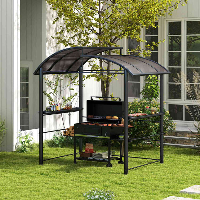 BBQ Pavilion with UV protection & 2 shelves, dark grey