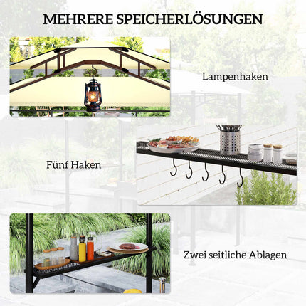 Grill Pavilion with Adjustable Awning and Shelves