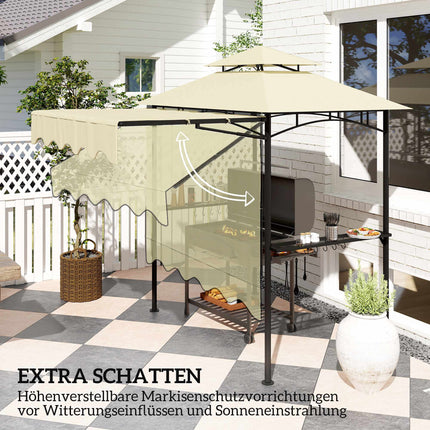 Grill Pavilion with Adjustable Awning and Shelves