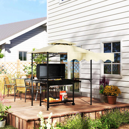 Grill Pavilion with Adjustable Awning and Shelves
