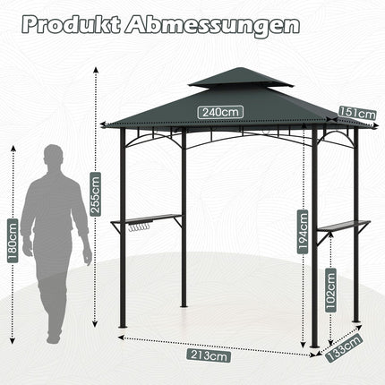 Grill Pavilion with Double Roof & Shelves, 240x151 cm, Gray