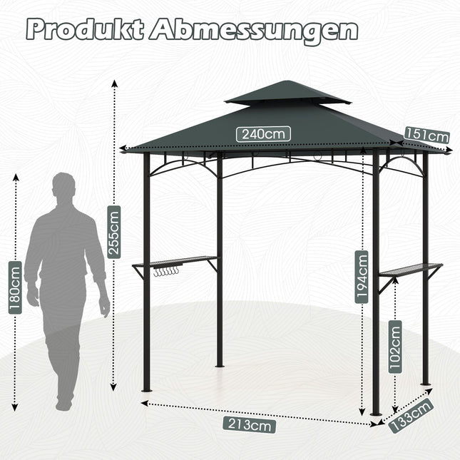 Grill Pavilion with Double Roof & Shelves, 240x151 cm, Gray