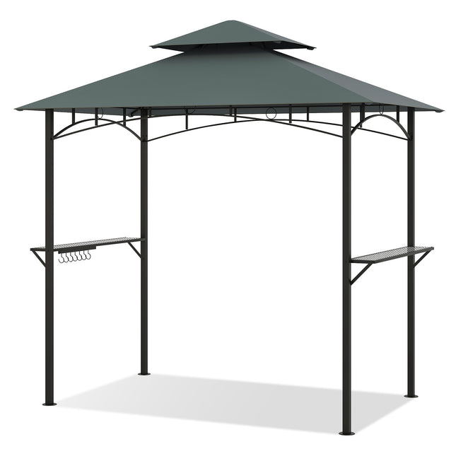 Grill Pavilion with Double Roof & Shelves, 240x151 cm, Gray