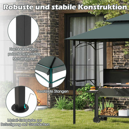 Grill Pavilion with Double Roof & Shelves, 240x151 cm, Gray