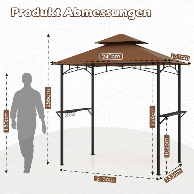 Grill Pavilion with Double Roof, Shelves & Hooks, 240x151 cm