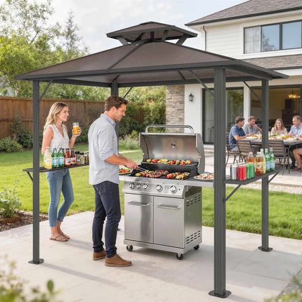Grill Pavilion with Polycarbonate Roof, Aluminum Frame