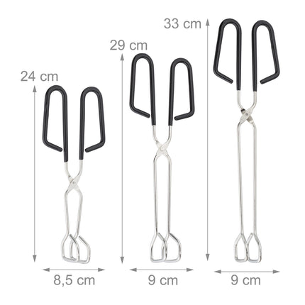 Grill Tongs Set of 3, Stainless Steel with Rubber Handle