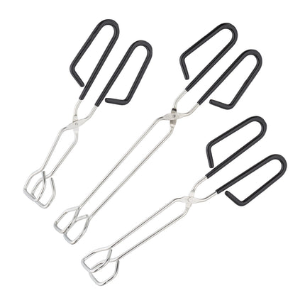 Grill Tongs Set of 3, Stainless Steel with Rubber Handle