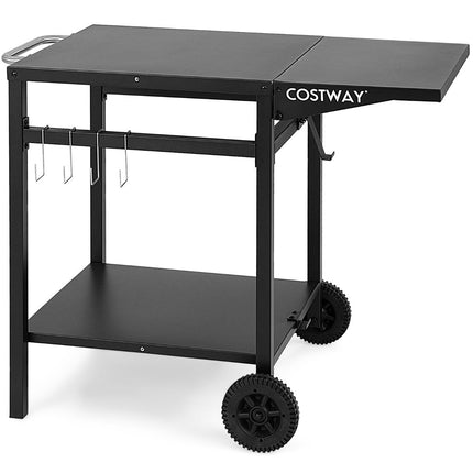 Grill cart with folding table top & 2 shelves & 4 hooks Movable camping table