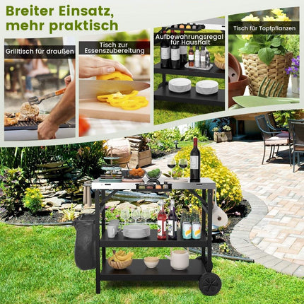 Grill table with 3 shelves & mobile phone stand & spice rack & towel holder serving cart