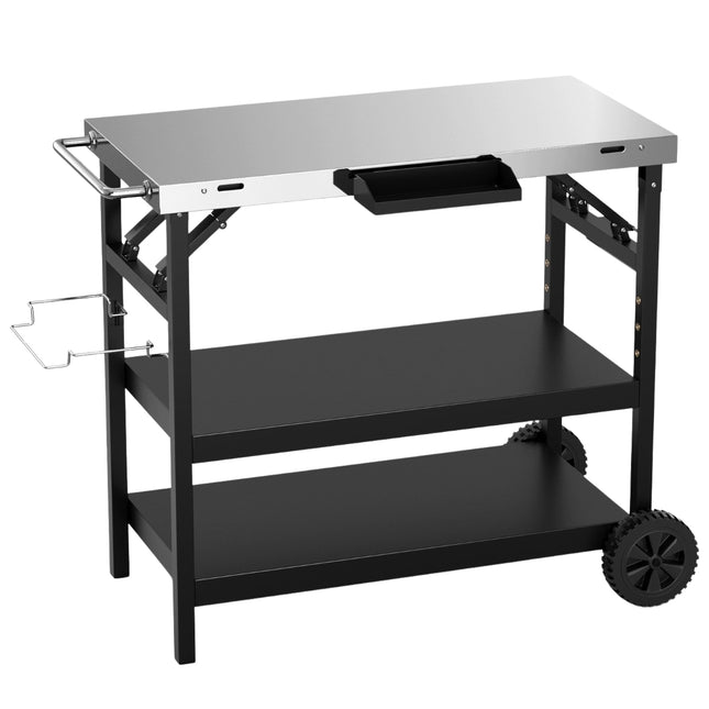 Grill table with 3 shelves & mobile phone stand & spice rack & towel holder serving cart