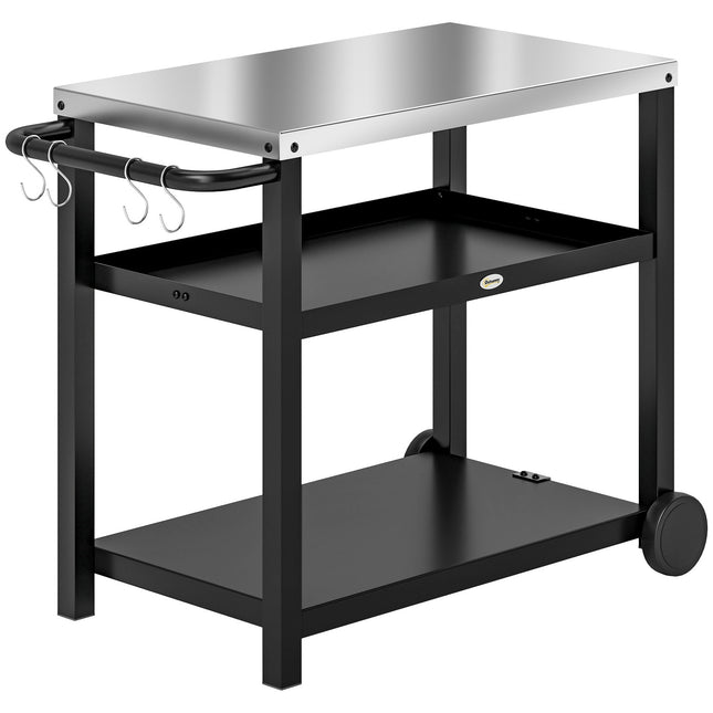 Charcoal grill cart - 3-tier, stainless steel, 102x50x81 cm