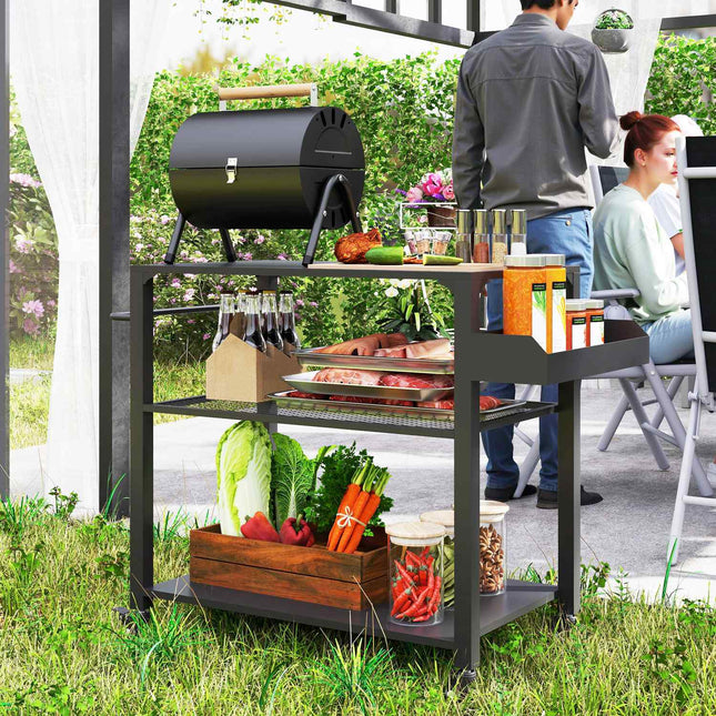 3-tier stainless steel barbecue trolley with wheels, 105x50x79cm