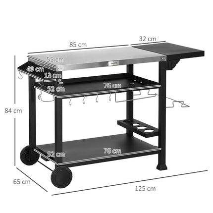 Barbecue cart with folding side table and wheels