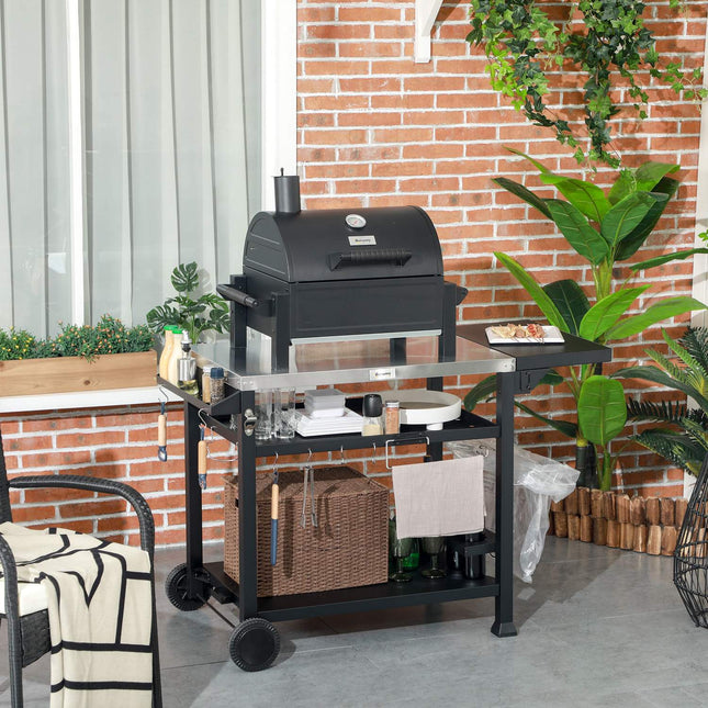 Barbecue cart with folding side table and wheels