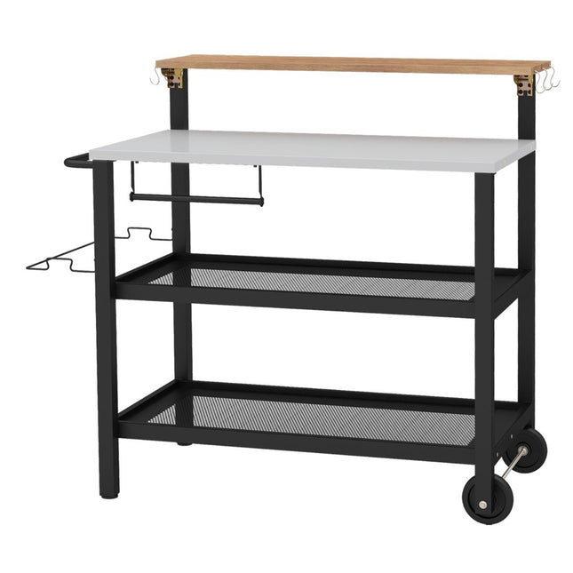 Grill trolley with folding table & hooks & towel holder & garbage bag holder grill table