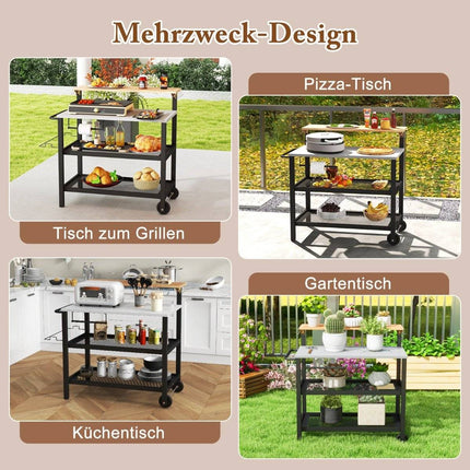 Grill trolley with folding table & hooks & towel holder & garbage bag holder grill table
