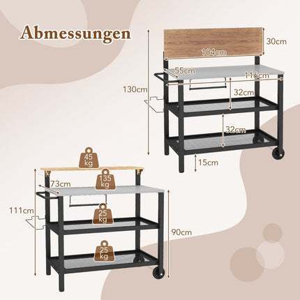 Grill trolley with folding table & hooks & towel holder & garbage bag holder grill table
