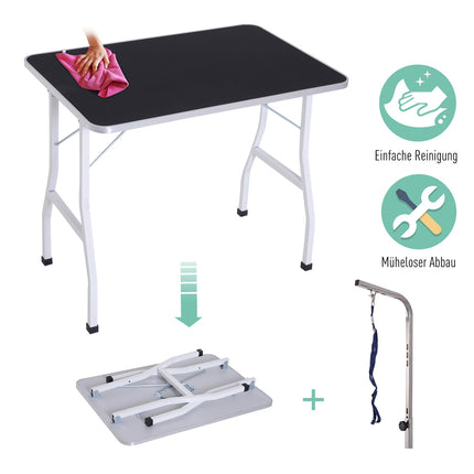 Adjustable dog grooming table with slings for bathing
