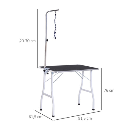 Adjustable dog grooming table with slings for bathing