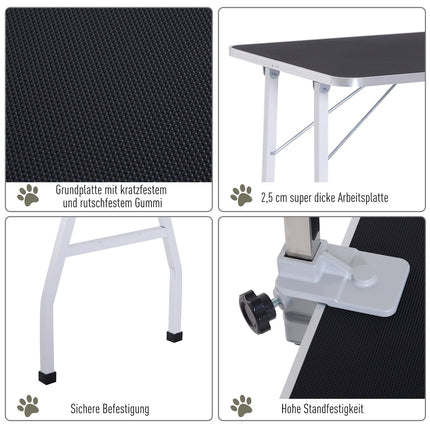 Adjustable dog grooming table with slings for bathing