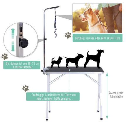 Adjustable dog grooming table with slings for bathing