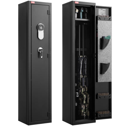 Gun Safe Cabinet, Fingerprint and Key Lock, 5 Rifles, LED