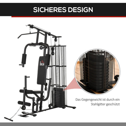 Multigym Fitness Station with Weights & Leg Curl, Black