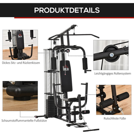 Multigym Fitness Station with Weights & Leg Curl, Black