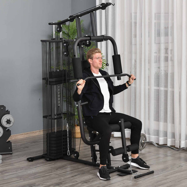 Multigym Fitness Station with Weights & Leg Curl, Black