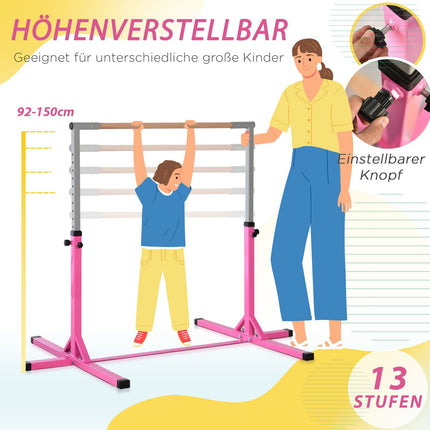 Gymnastics high bar, height adjustable, pink steel bars
