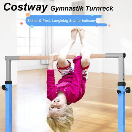 Gymnastics gymnastics bar, height-adjustable gymnastics bars, resilient horizontal bar, pink/blue-blue