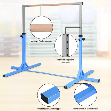 Gymnastics gymnastics bar, height-adjustable gymnastics bars, resilient horizontal bar, pink/blue-blue