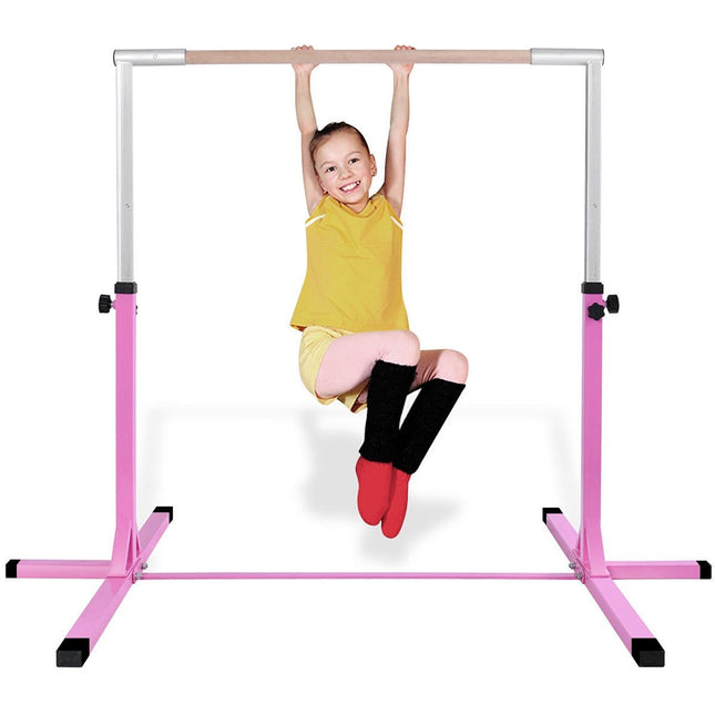 Gymnastiek gymnastiekrek, in hoogte verstelbare gymnastiekrek, veerkrachtige rekstok, roze/blauw-roze