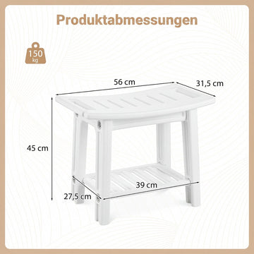 HDPE Shower Chair with Shelf and Handles, White