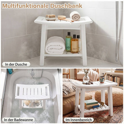 HDPE Shower Chair with Shelf and Handles, White