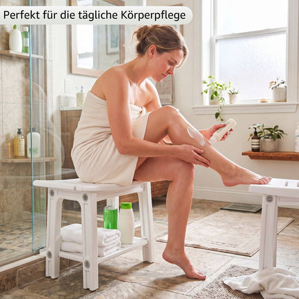 HDPE Shower Chair with Shelf and Handles, White
