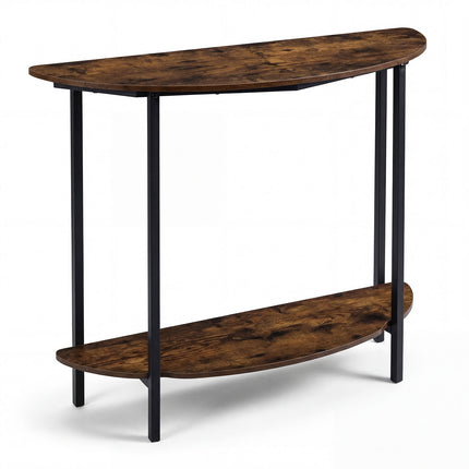 Half-Moon Console Table with 2 Shelves, Rustic Brown