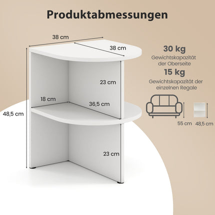 Half-Moon Side Table with Shelves, White, 38x38x48.5 cm
