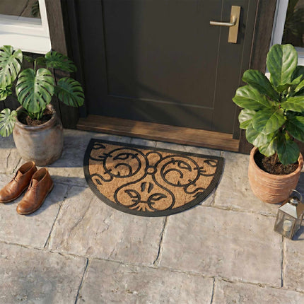 Half-Round Coir Doormat, Baroque Motifs, 60x40 cm