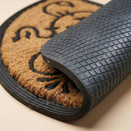 Half-Round Coir Doormat, Baroque Motifs, 60x40 cm