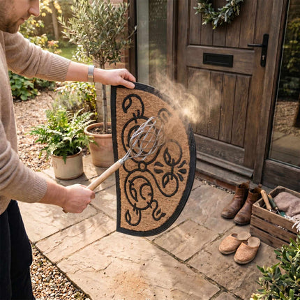 Half-Round Coir Doormat, Baroque Motifs, 60x40 cm