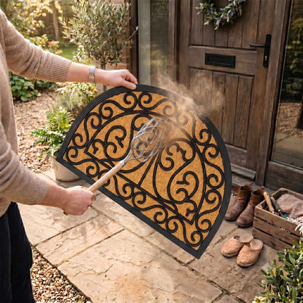 Half-Round Coir Doormat, Ornamental Design, 60x40 cm