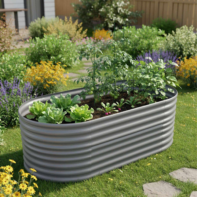 Half-Round Galvanized Metal Raised Garden Bed