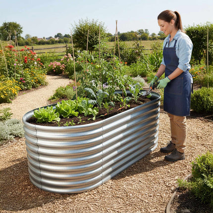 Half-Round Galvanized Metal Raised Garden Bed