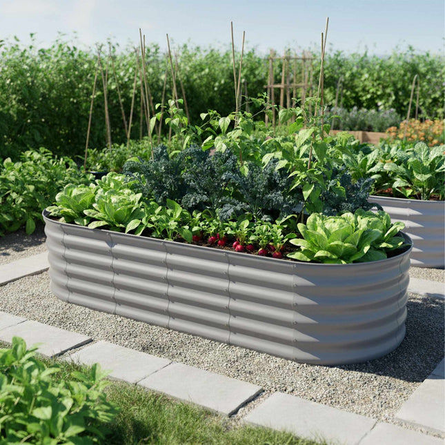 Half-Round Galvanized Metal Raised Garden Bed
