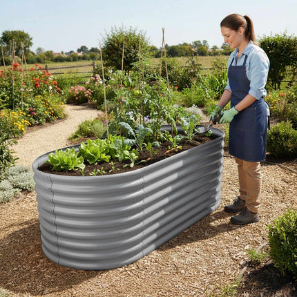 Half-Round Galvanized Metal Raised Garden Bed