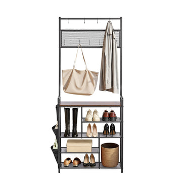 Hall Tree Coat Rack With 4-Tier Shoe Rack, 1800 mm