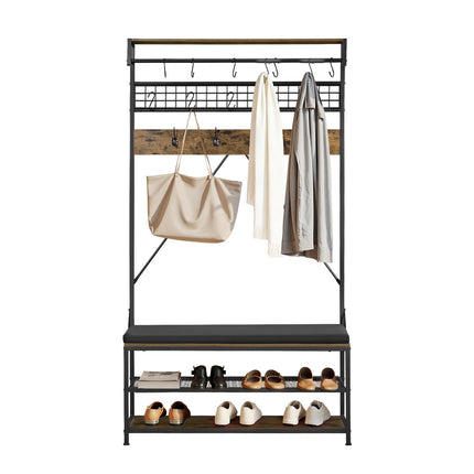 Hall Tree Coat Rack With Shoe Bench, 72 in Steel Frame