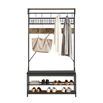 Hall Tree Coat Rack With Shoe Bench, 72 in Steel Frame